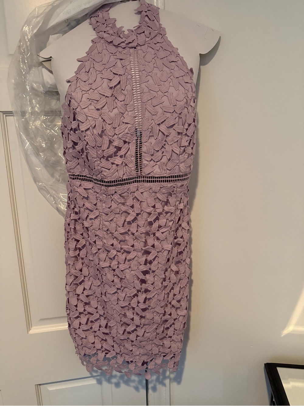 Bardot Dusty Lilac Crochet Halter Backless Dress